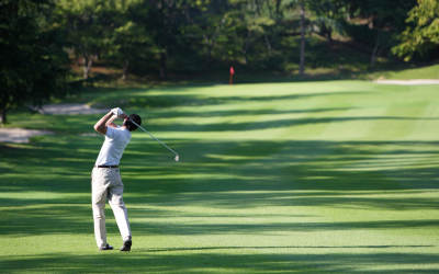 Scratch golfer hitting on fairway